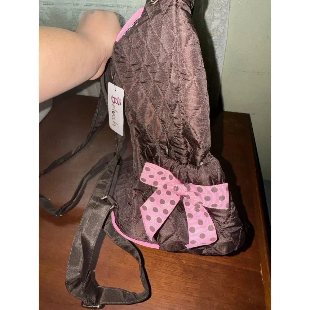 Belvah NWT Quilted Backpack with 1 or 2 Straps Brown and Pink